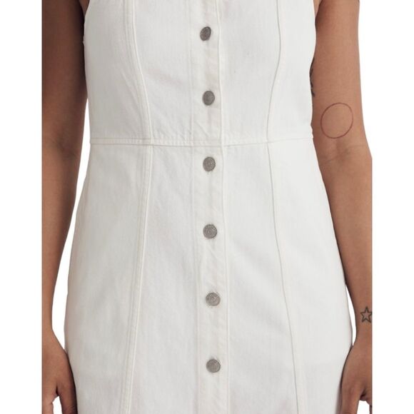 MADEWELL Denim Square Neck Sleeveless Mini Dress in Tile White sz 10 NWT - Picture 7 of 15